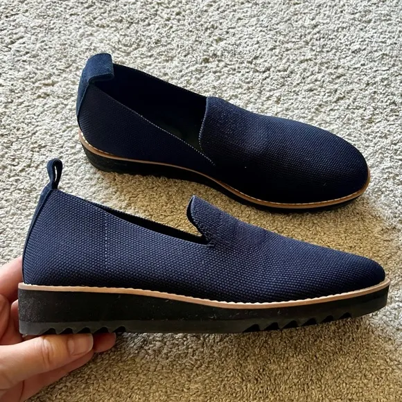 Eileen Fisher Size 7.5 Loafers Novo Embrace Navy Knit Stretch Slip On Comfort