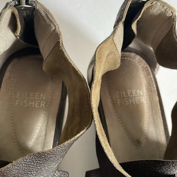 Eileen Fisher Sport Platform Black Leather Sandals Size 8