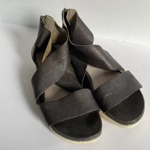 Eileen Fisher Sport Platform Black Leather Sandals Size 8