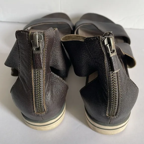 Eileen Fisher Sport Platform Black Leather Sandals Size 8