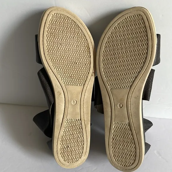 Eileen Fisher Sport Platform Black Leather Sandals Size 8