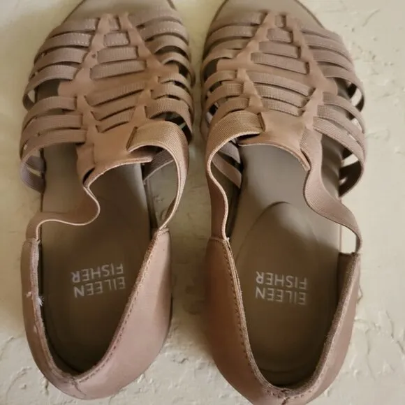 Eileen Fisher Tan Leather Strappy Rato Sandals size 5.5  NWOB