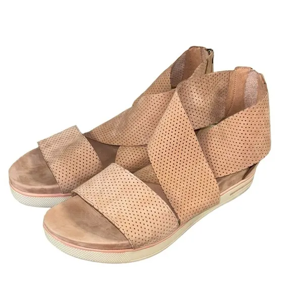 EILEEN FISHER Wedge Desert Rose Leather Sandals Womens 9 Preppy Feminine Comfort