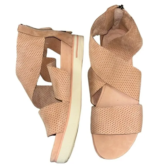 EILEEN FISHER Wedge Desert Rose Leather Sandals Womens 9 Preppy Feminine Comfort