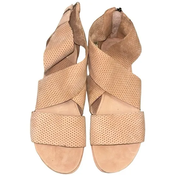 EILEEN FISHER Wedge Desert Rose Leather Sandals Womens 9 Preppy Feminine Comfort