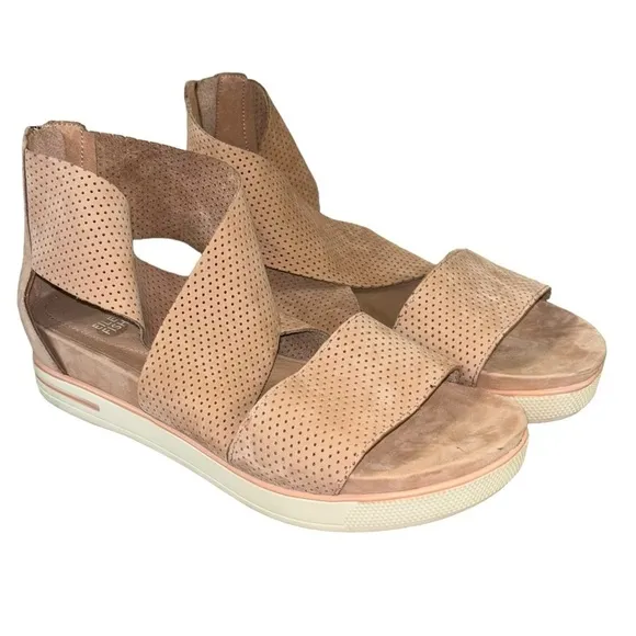 EILEEN FISHER Wedge Desert Rose Leather Sandals Womens 9 Preppy Feminine Comfort