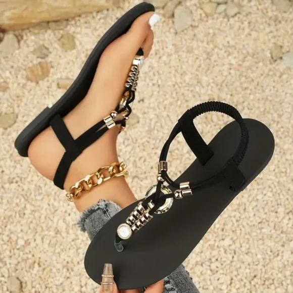 Elegant Black Beaded Women's Sandals Sz 11