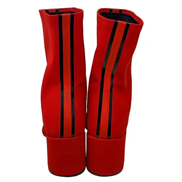 Elena Iachi Red Stretch Patent Leather Stripe‎ Pull On  Ankle Boots