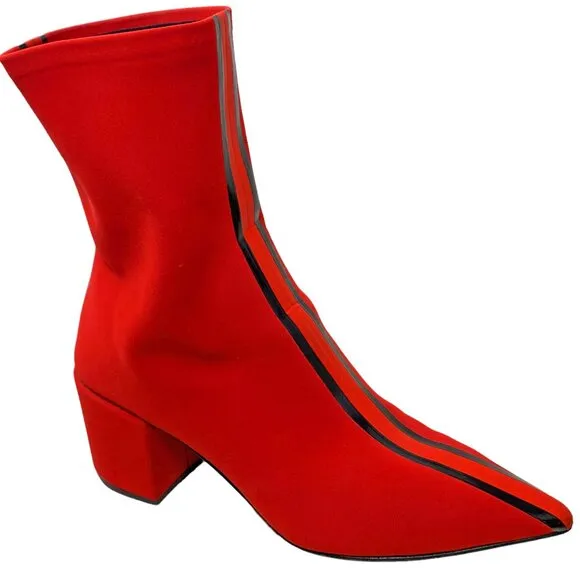 Elena Iachi Red Stretch Patent Leather Stripe‎ Pull On  Ankle Boots