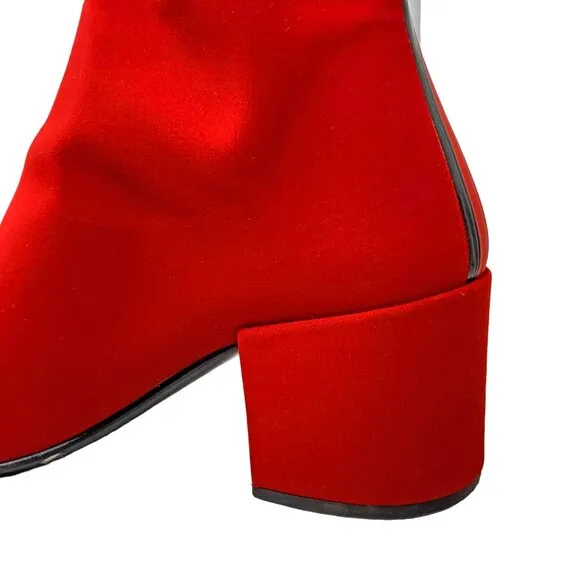 Elena Iachi Red Stretch Patent Leather Stripe‎ Pull On  Ankle Boots