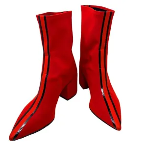 Elena Iachi Red Stretch Patent Leather Stripe‎ Pull On  Ankle Boots
