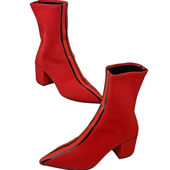 Elena Iachi Red Stretch Patent Leather Stripe‎ Pull On  Ankle Boots