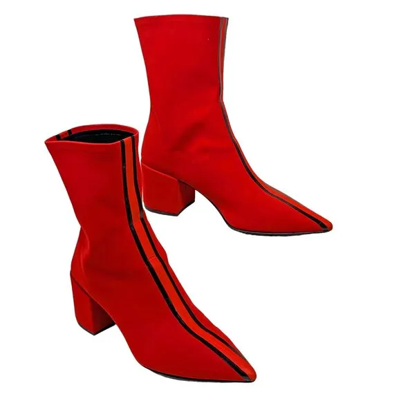 Elena Iachi Red Stretch Patent Leather Stripe‎ Pull On  Ankle Boots