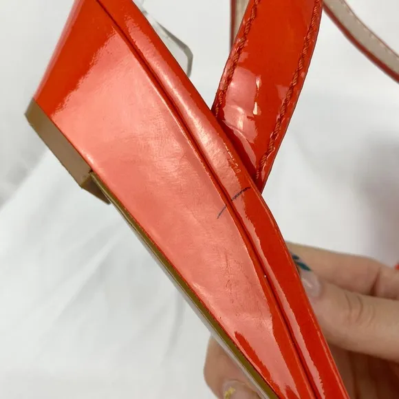 Elie Tahari Sandals Orange Patent Leather Wedge 37.5