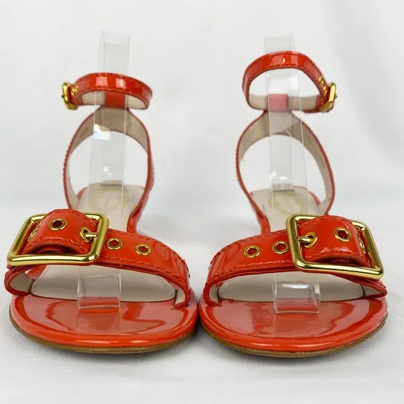 Elie Tahari Sandals Orange Patent Leather Wedge 37.5