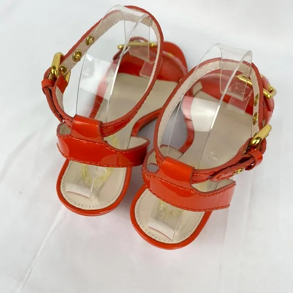 Elie Tahari Sandals Orange Patent Leather Wedge 37.5