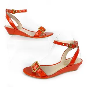 Elie Tahari Sandals Orange Patent Leather Wedge 37.5