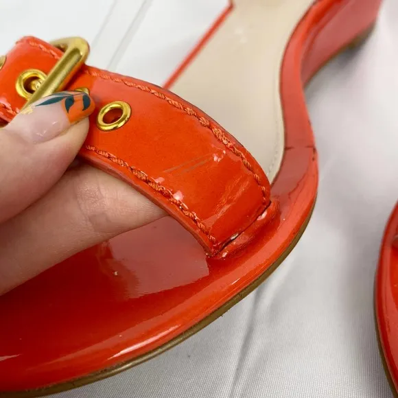 Elie Tahari Sandals Orange Patent Leather Wedge 37.5