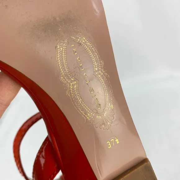 Elie Tahari Sandals Orange Patent Leather Wedge 37.5