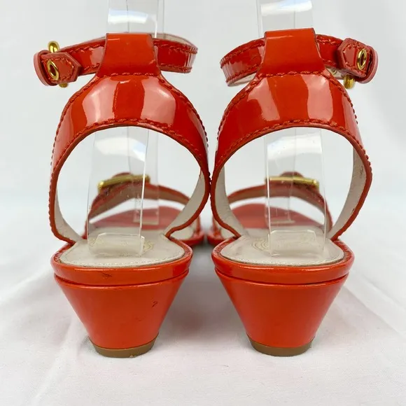 Elie Tahari Sandals Orange Patent Leather Wedge 37.5