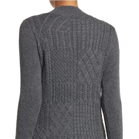 Eliza J 3/4-Sleeve Mock Neck Grey Cable Knit Sweater Mini Dress L