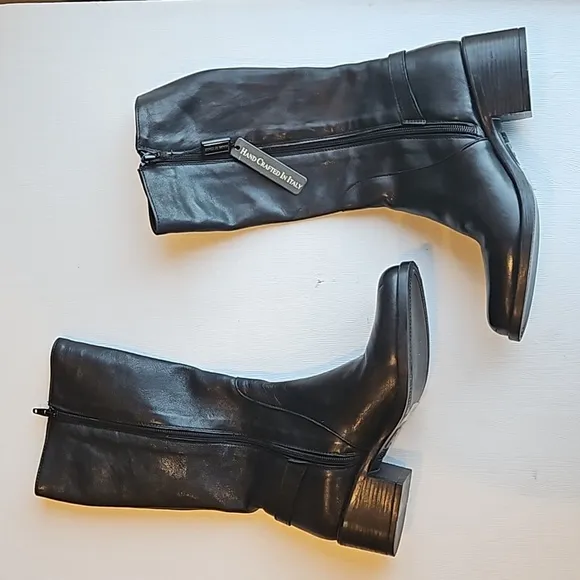Emanuele Crasto Black Italian Leather Moto Riding Boots 38/7.5 NWT