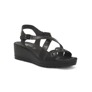 ENVAL SOFT Black Made In Italy Patent Leather Wedge Sandals