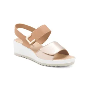 ENVAL SOFT Rose Gold Leather Comfort Platform Flat Sandals