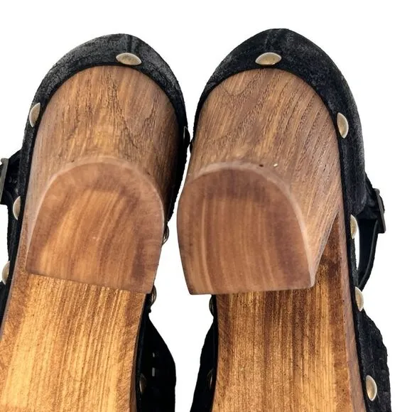 Eric Michael Black Wood Gigi Clog Sandals