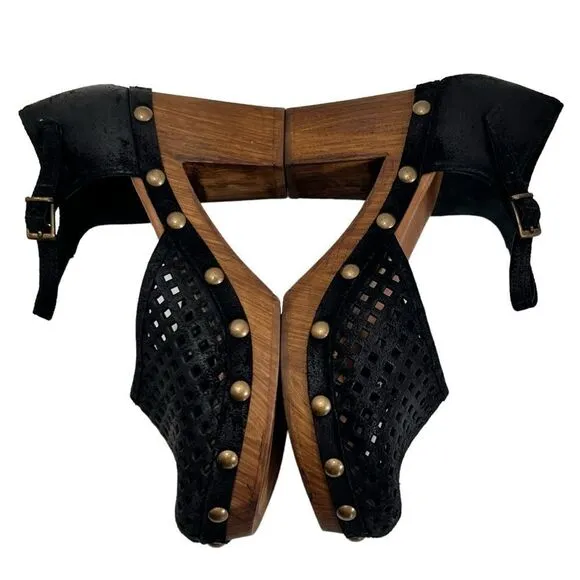 Eric Michael Black Wood Gigi Clog Sandals