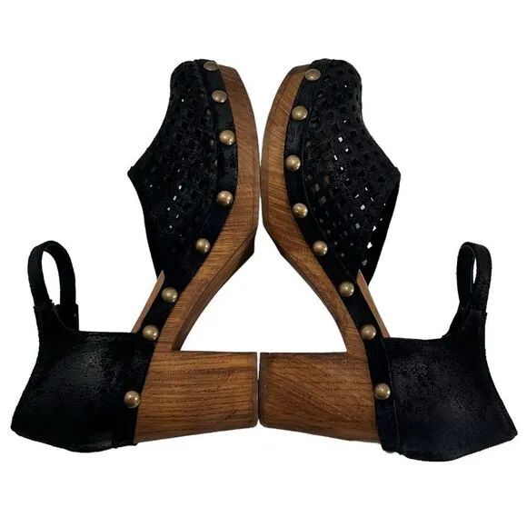 Eric Michael Black Wood Gigi Clog Sandals