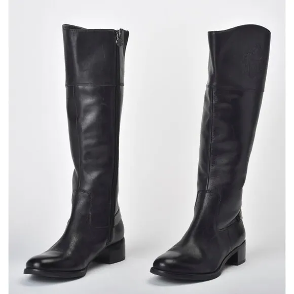 Etienne Aigner Black Leather Riding Boots Size 6.5M