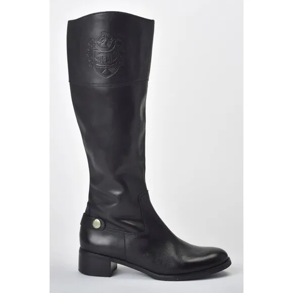 Etienne Aigner Black Leather Riding Boots Size 6.5M