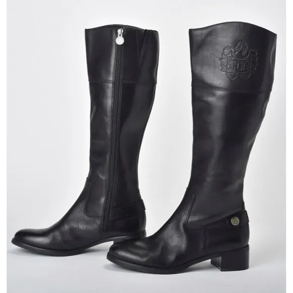 Etienne Aigner Black Leather Riding Boots Size 6.5M
