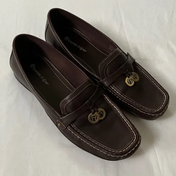 ETIENNE AIGNER Leather Loafers Flats Size 9 Brown