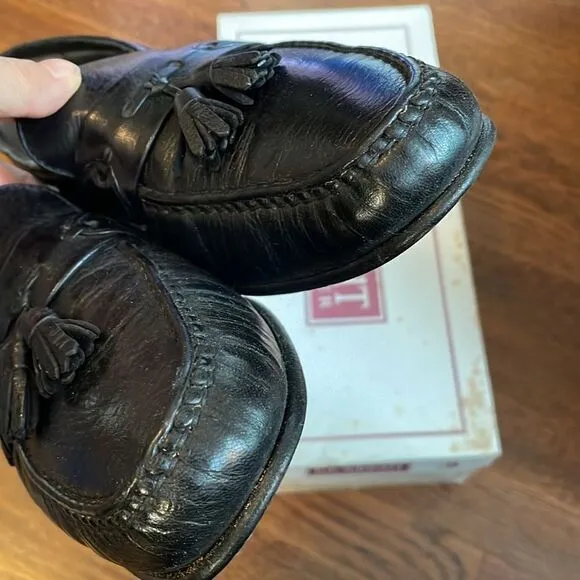 E.T. Wright Tassel Deerskin black leather slip on loafers