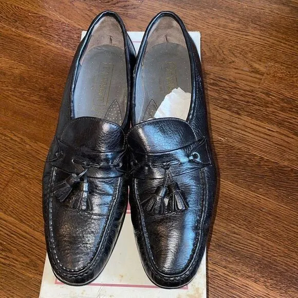 E.T. Wright Tassel Deerskin black leather slip on loafers