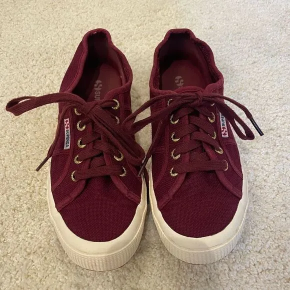 EUC Superga Cotu 2750 Canvas Upper Low Top Sneakers in Burgundy EU Size 37.5