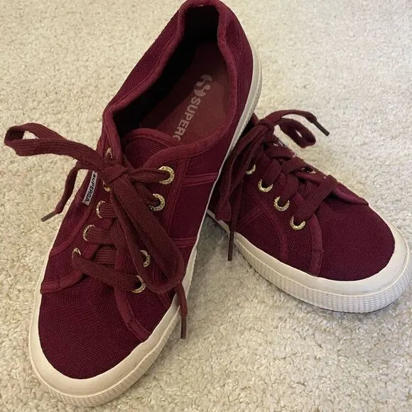 EUC Superga Cotu 2750 Canvas Upper Low Top Sneakers in Burgundy EU Size 37.5