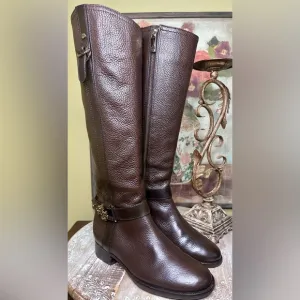 EUC Tory Burch &quot;Elina&quot; Coconut Pebbled Brown Leather Riding Boot Size 7.5