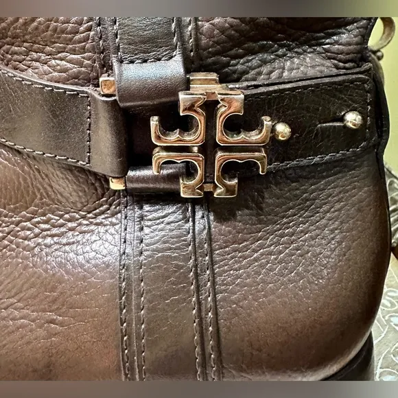 EUC Tory Burch &quot;Elina&quot; Coconut Pebbled Brown Leather Riding Boot Size 7.5