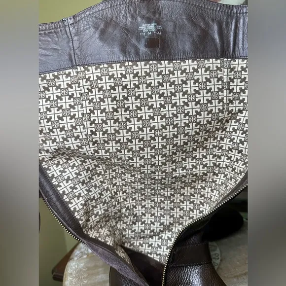 EUC Tory Burch &quot;Elina&quot; Coconut Pebbled Brown Leather Riding Boot Size 7.5