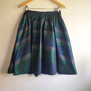 Eva Franco,‎ Metallic Grid Cocktail Skirt, Blue/Green/Silver/Black, Size 6