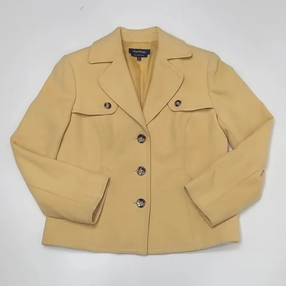 Evan Picone Stretch Single-Breasted Metro Coat Lined Lady Day Peacoat Jacket 10