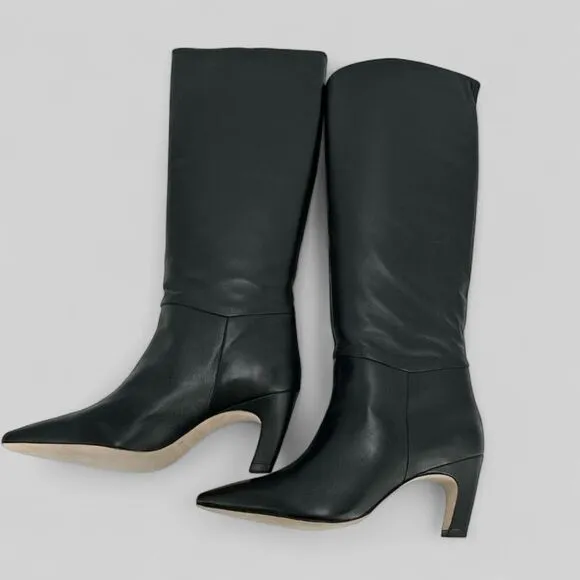 Everlane The Banana Boot Knee High Heel Leather Black Pull On Boots Size 11 New