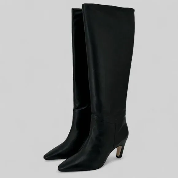 Everlane The Banana Boot Knee High Heel Leather Black Pull On Boots Size 11 New