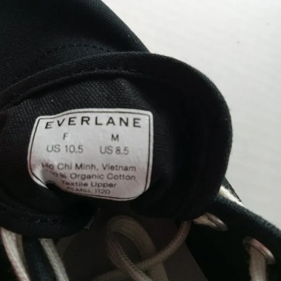 Everlane Unisex Black Organic Canvas Sneakers Women's Size 10.5 Men's 8.5 NWOB