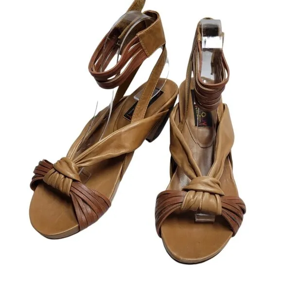 Everybody by BZ Moda Ankle Strap Heeled Leather Sandals Tan Size 39.5