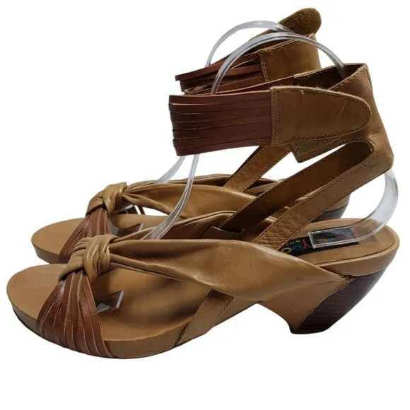 Everybody by BZ Moda Ankle Strap Heeled Leather Sandals Tan Size 39.5
