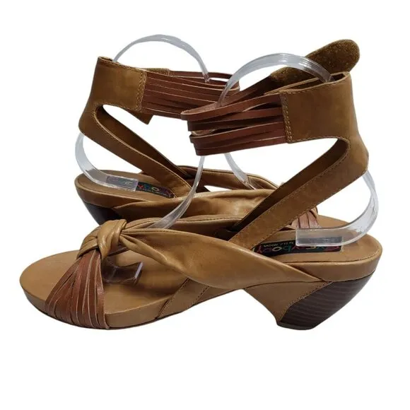 Everybody by BZ Moda Ankle Strap Heeled Leather Sandals Tan Size 39.5